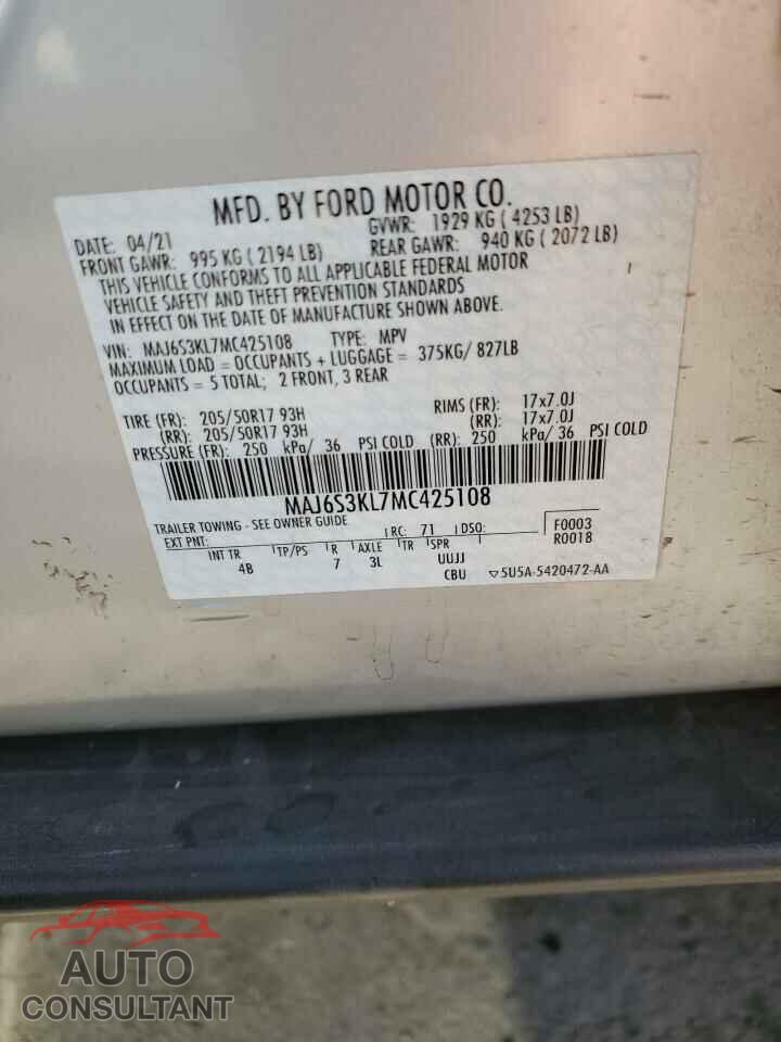 FORD ECOSPORT 2021 - MAJ6S3KL7MC425108