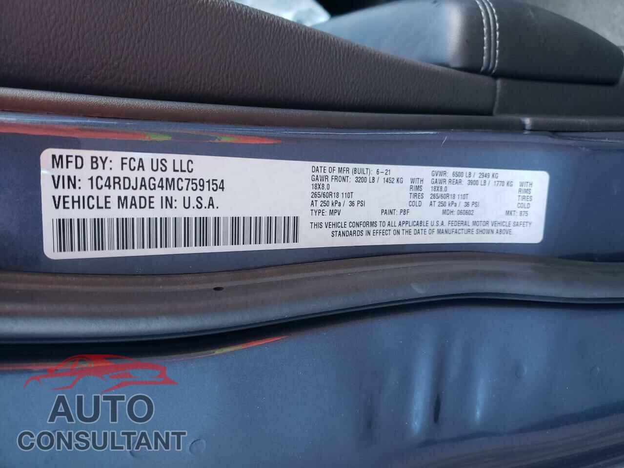 DODGE DURANGO 2021 - 1C4RDJAG4MC759154
