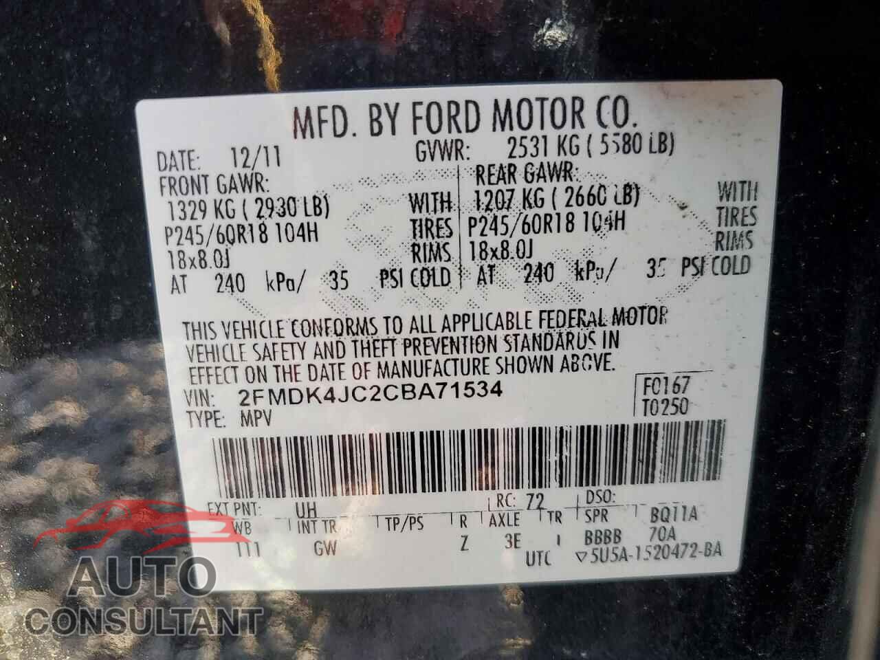 FORD EDGE 2012 - 2FMDK4JC2CBA71534