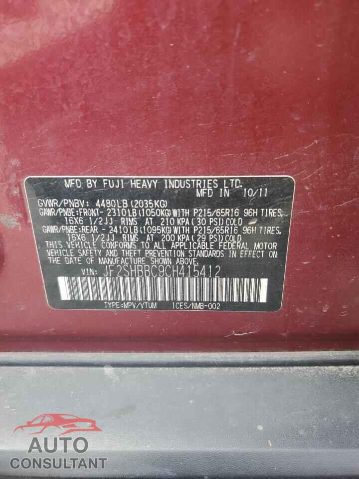 SUBARU FORESTER 2012 - JF2SHBBC9CH415412