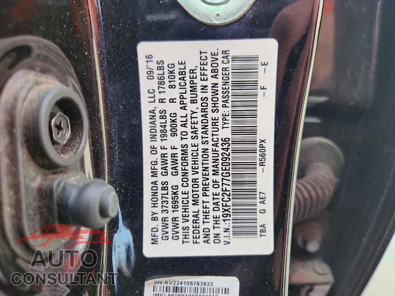 HONDA CIVIC 2016 - 19XFC2F77GE092436