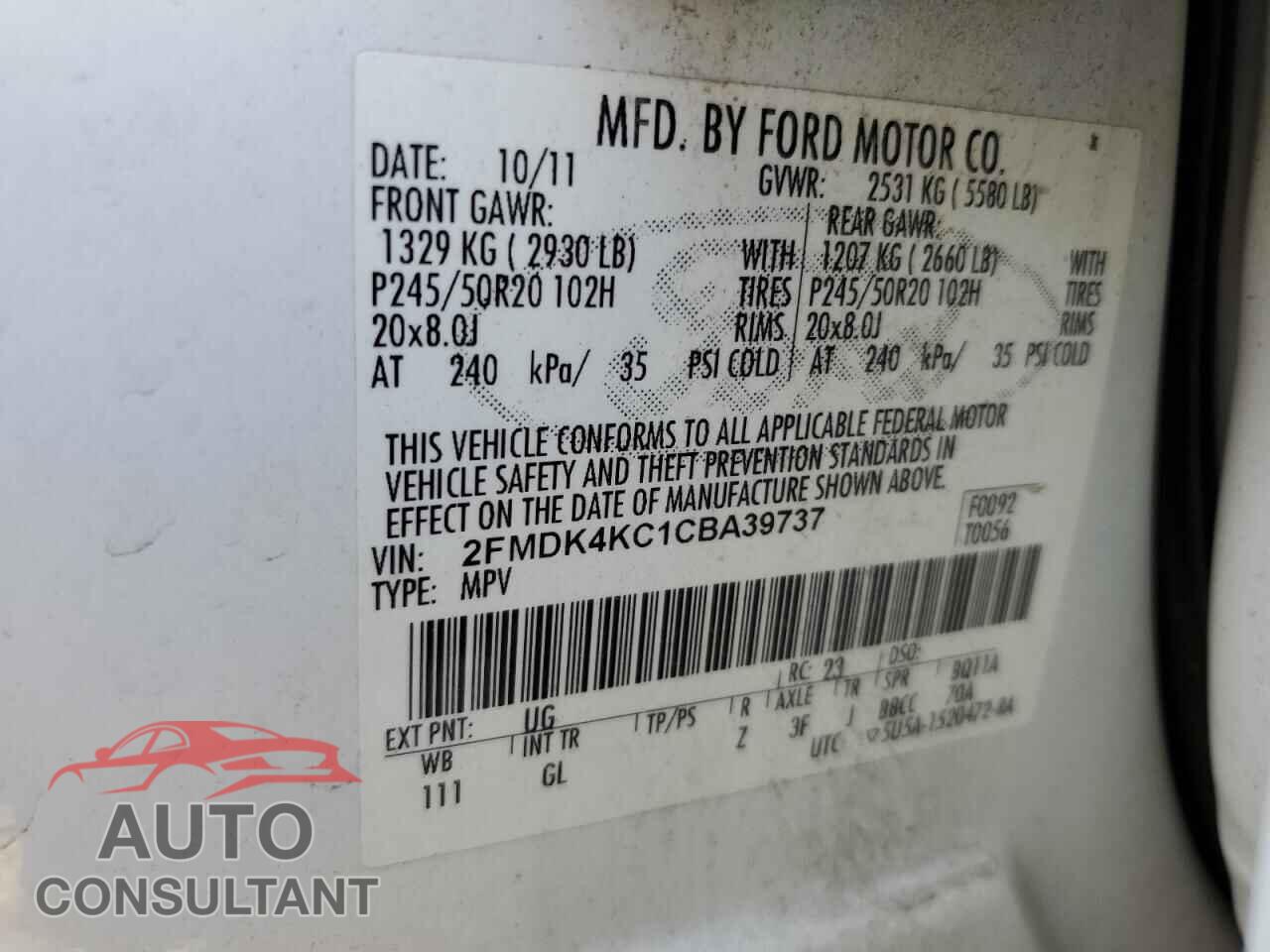 FORD EDGE 2012 - 2FMDK4KC1CBA39737