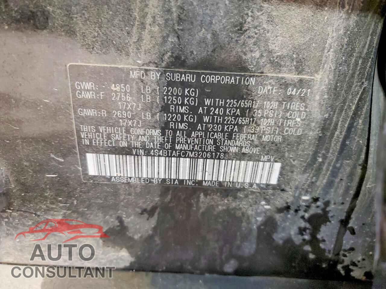 SUBARU OUTBACK 2021 - 4S4BTAFC7M3206178