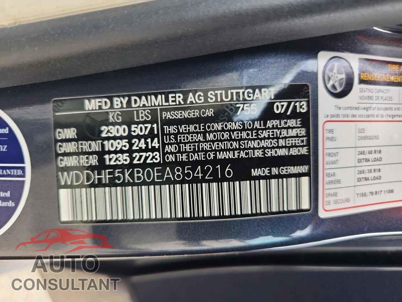 MERCEDES-BENZ E-CLASS 2014 - WDDHF5KB0EA854216
