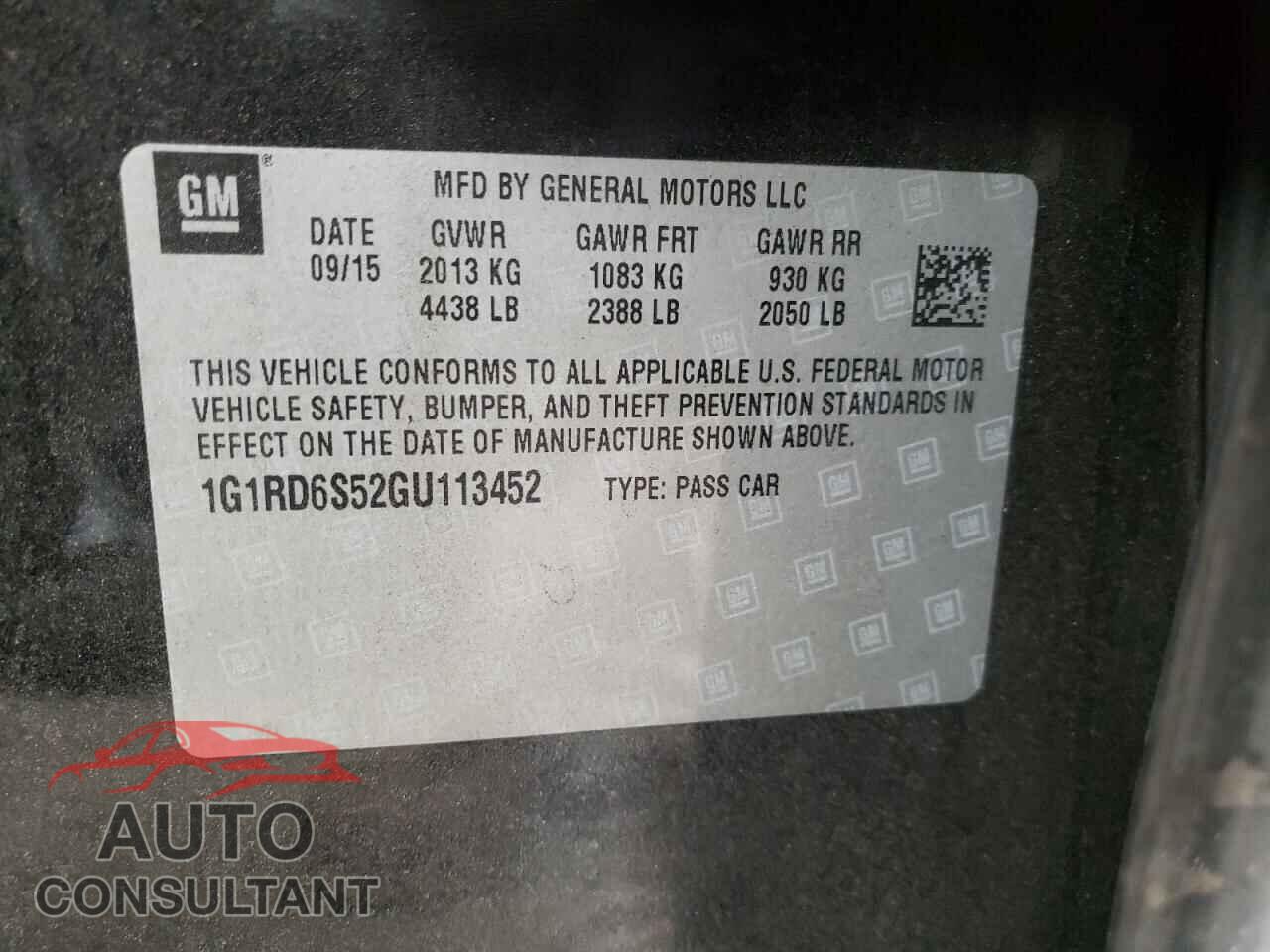 CHEVROLET VOLT 2016 - 1G1RD6S52GU113452