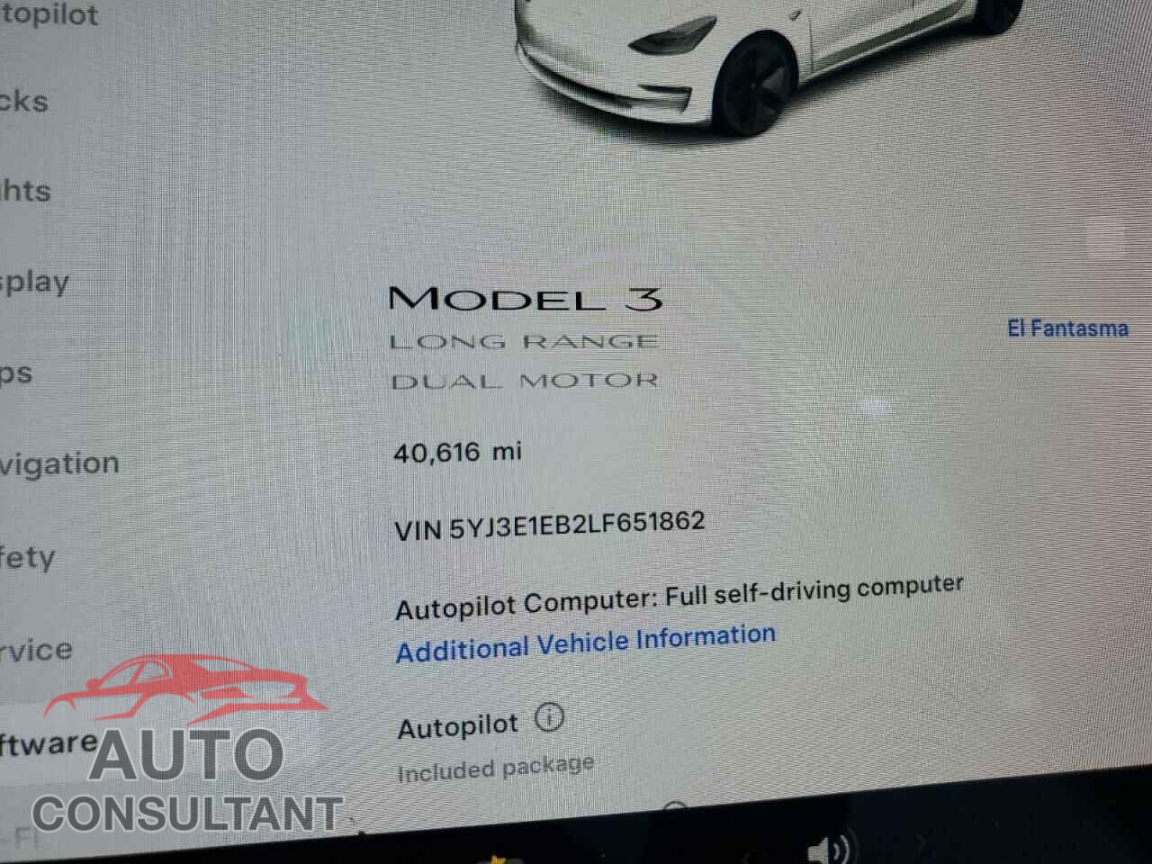 TESLA MODEL 3 2020 - 5YJ3E1EB2LF651862