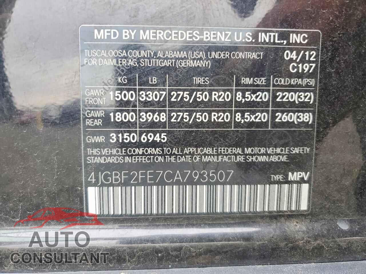 MERCEDES-BENZ GL-CLASS 2012 - 4JGBF2FE7CA793507