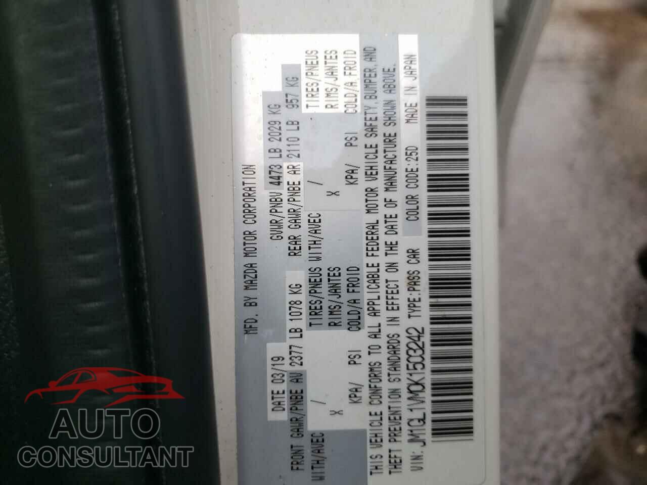 MAZDA 6 2019 - JM1GL1VM0K1503242