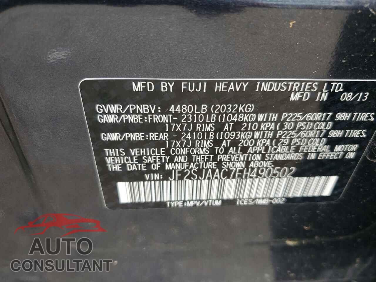 SUBARU FORESTER 2014 - JF2SJAAC7EH490502