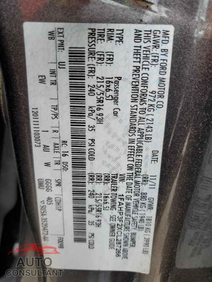 FORD FOCUS 2012 - 1FAHP3F2XCL287266