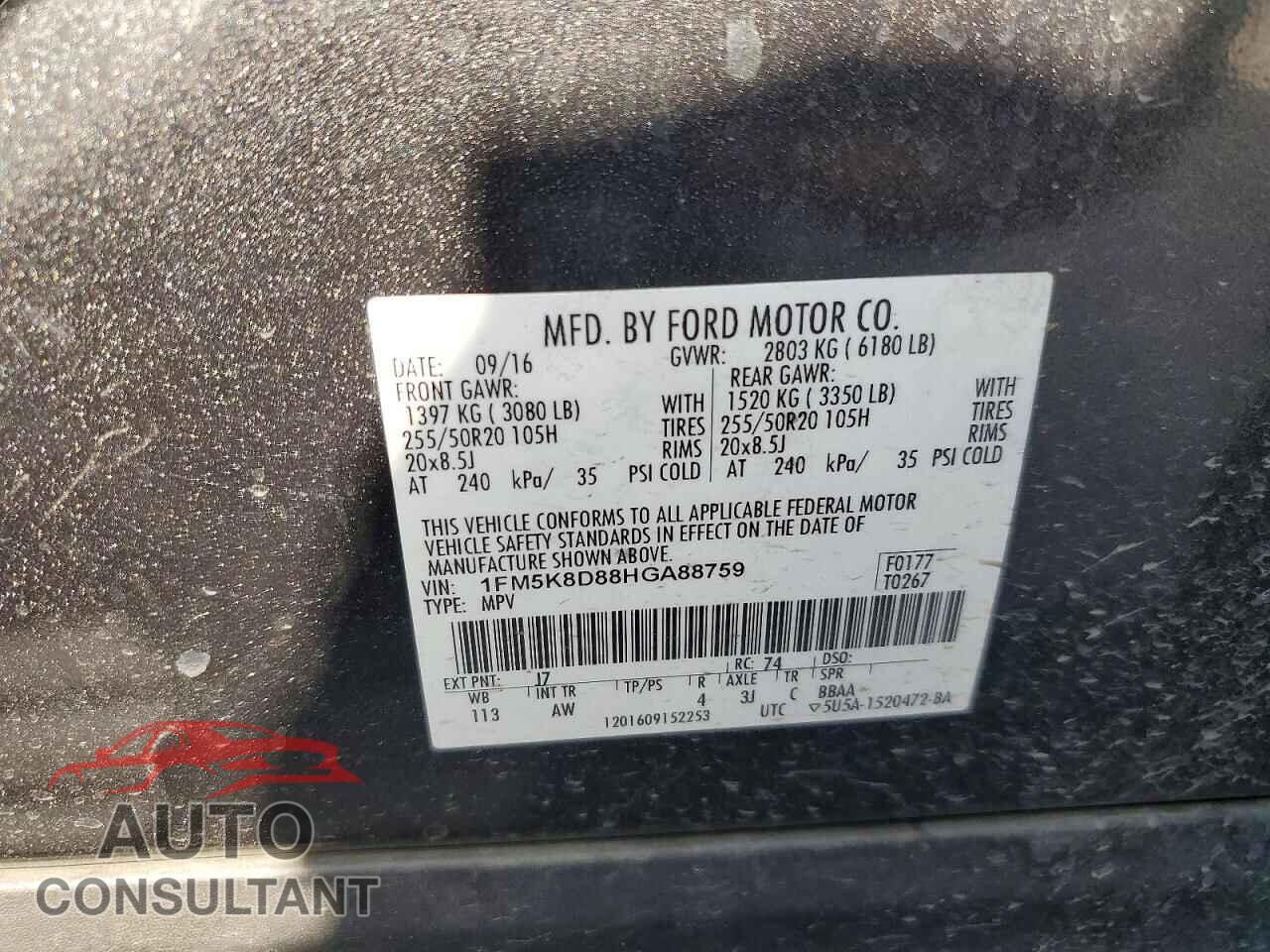 FORD EXPLORER 2017 - 1FM5K8D88HGA88759
