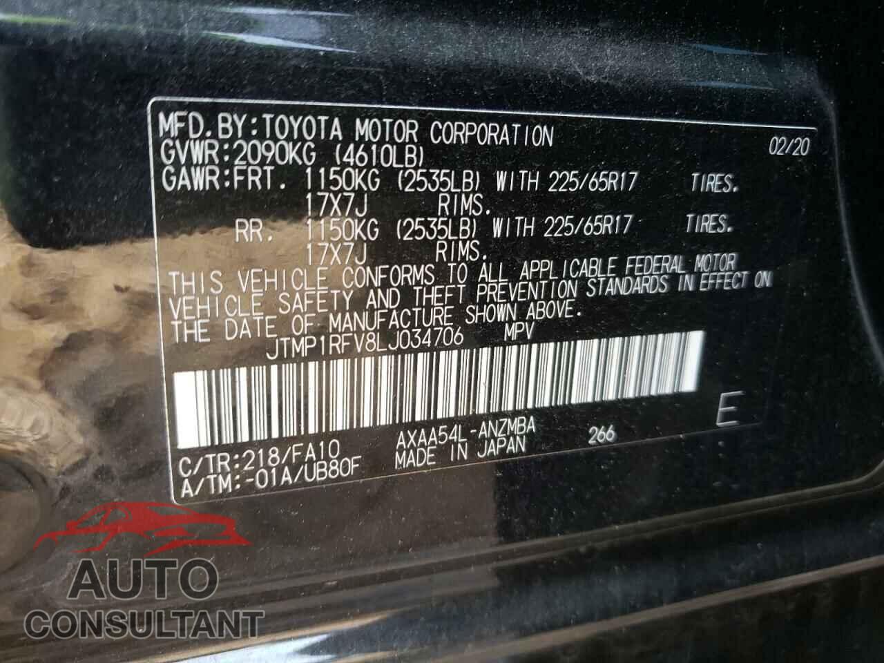 TOYOTA RAV4 2020 - JTMP1RFV8LJ034706