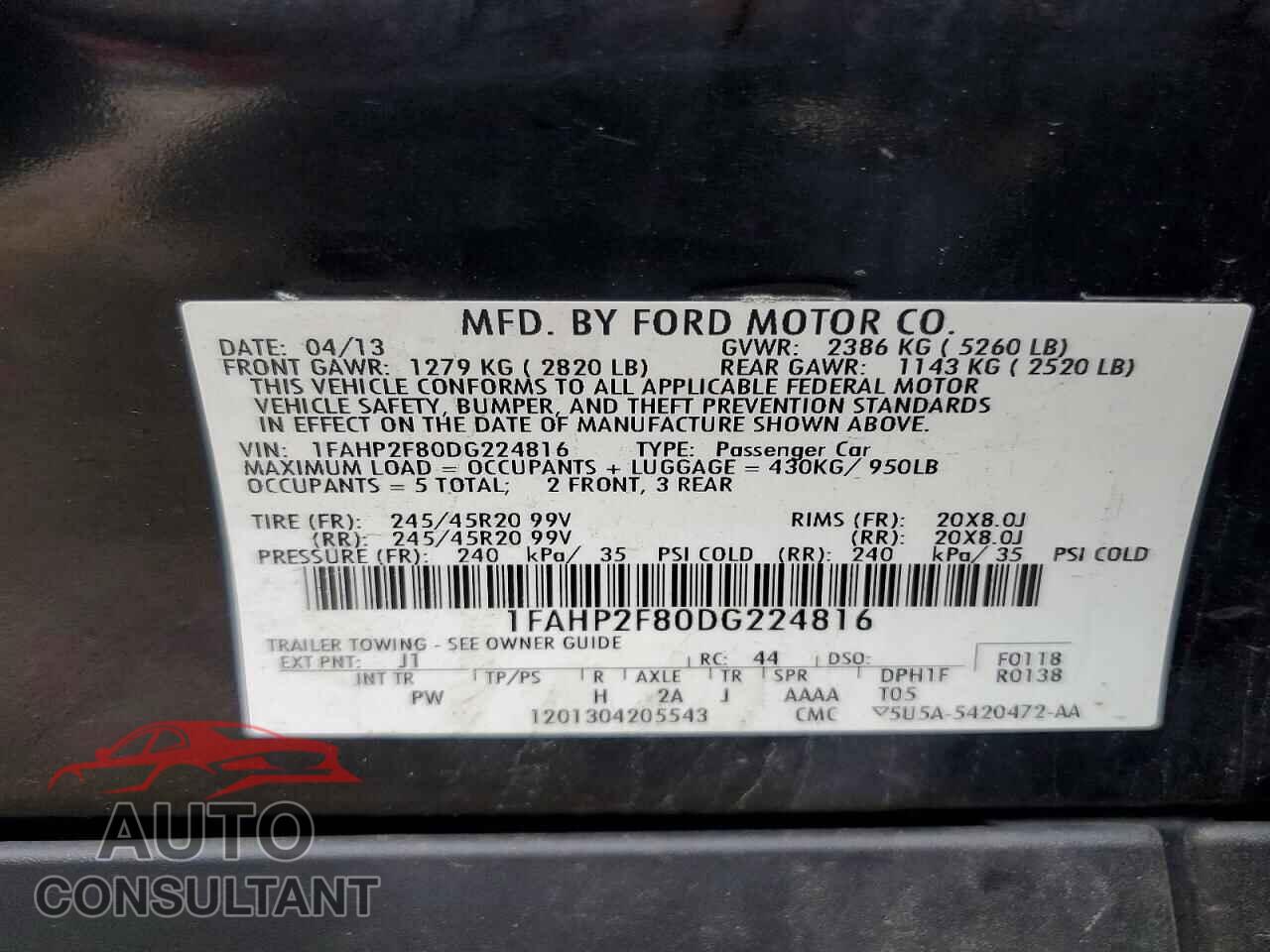 FORD TAURUS 2013 - 1FAHP2F80DG224816