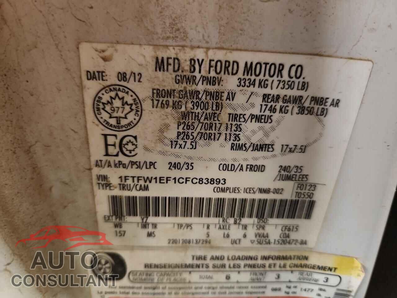 FORD F150 2012 - 1FTFW1EF1CFC83893