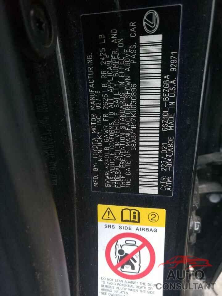 LEXUS ES350 2019 - 58ABZ1B17KU030896