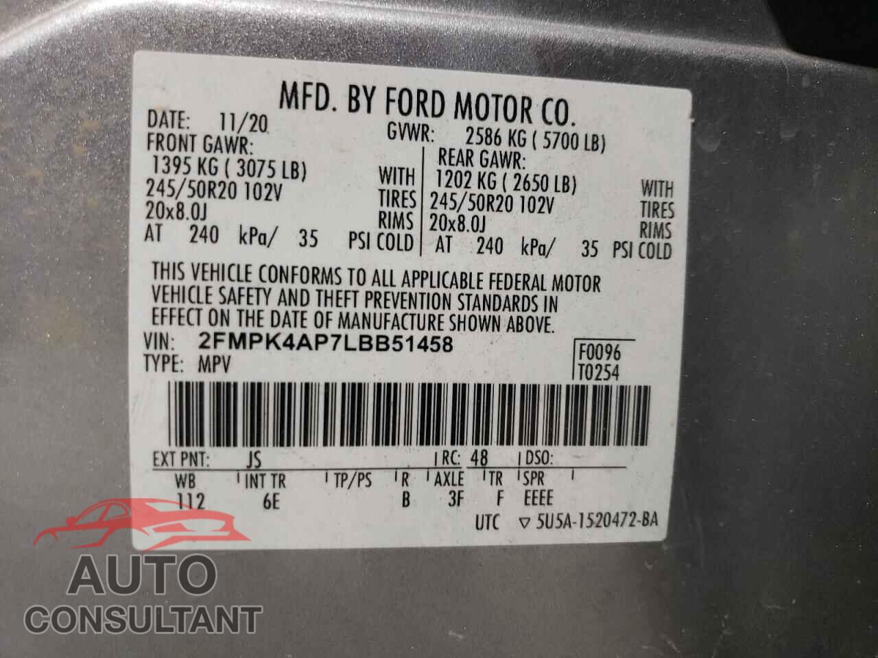 FORD EDGE 2020 - 2FMPK4AP7LBB51458