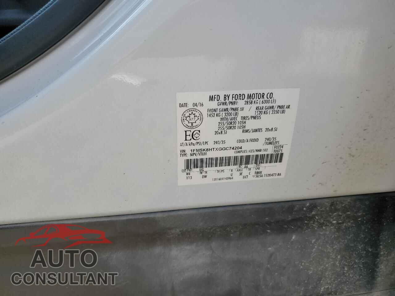 FORD EXPLORER 2016 - 1FM5K8HTXGGC74204