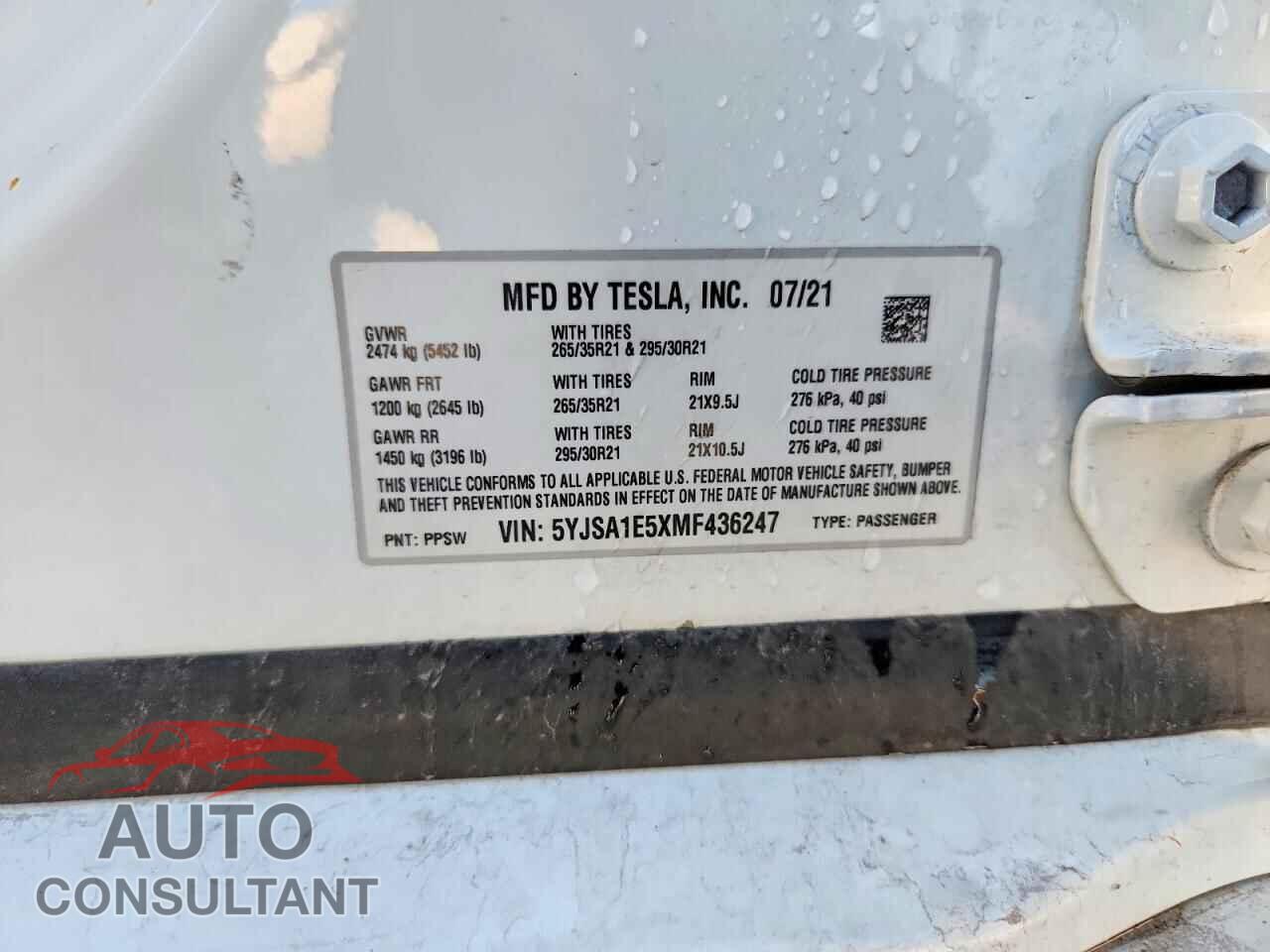 TESLA MODEL S 2021 - 5YJSA1E5XMF436247