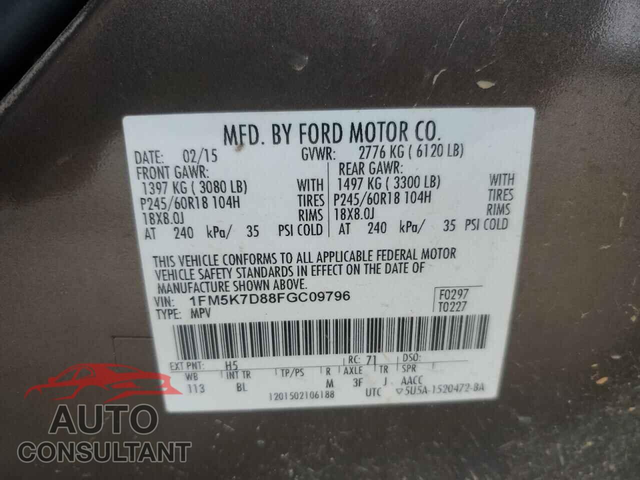 FORD EXPLORER 2015 - 1FM5K7D88FGC09796