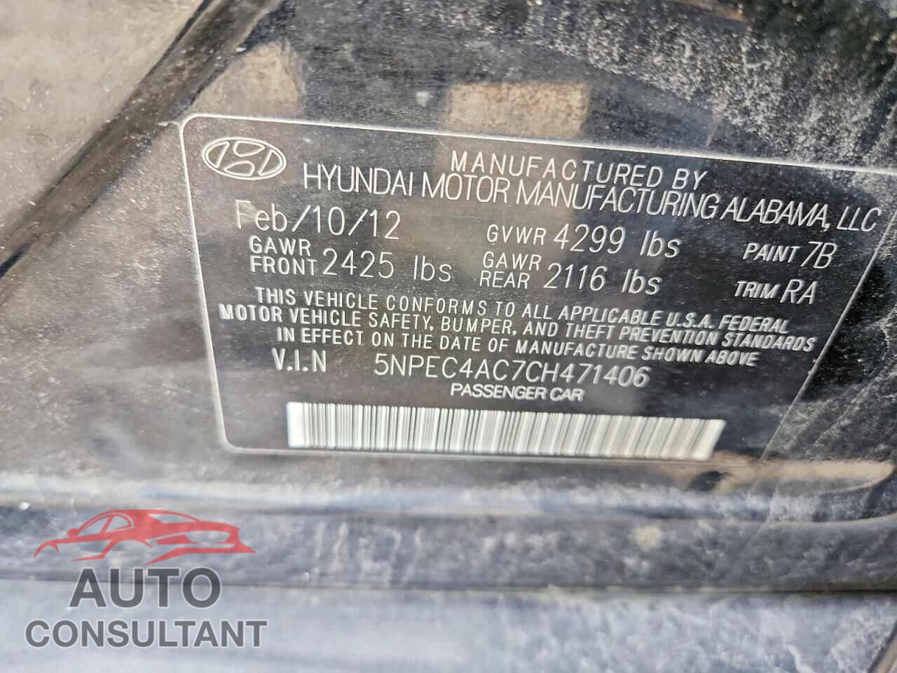 HYUNDAI SONATA 2012 - 5NPEC4AC7CH471406