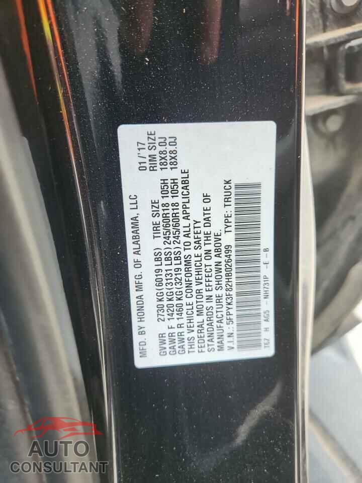HONDA RIDGELINE 2017 - 5FPYK3F82HB026499