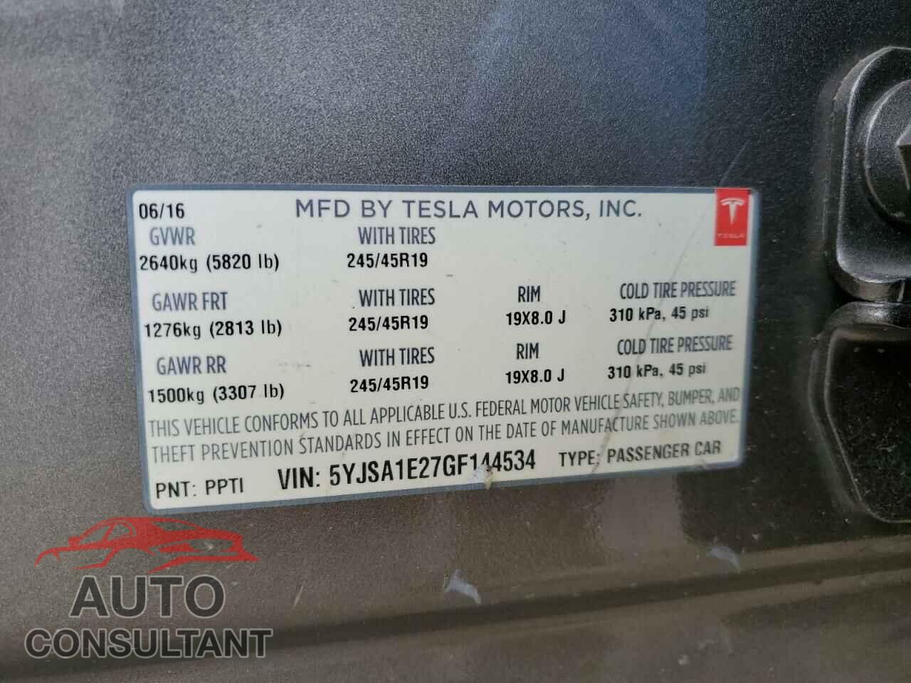 TESLA MODEL S 2016 - 5YJSA1E27GF144534