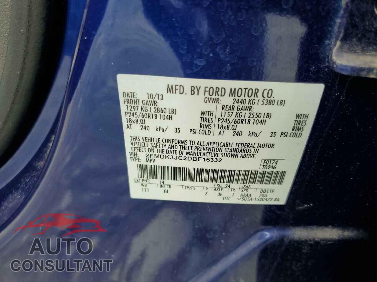FORD EDGE 2013 - 2FMDK3JC2DBE16332