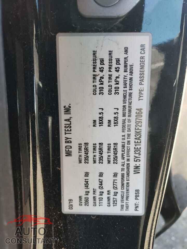 TESLA MODEL 3 2019 - 5YJ3E1EA3KF297064