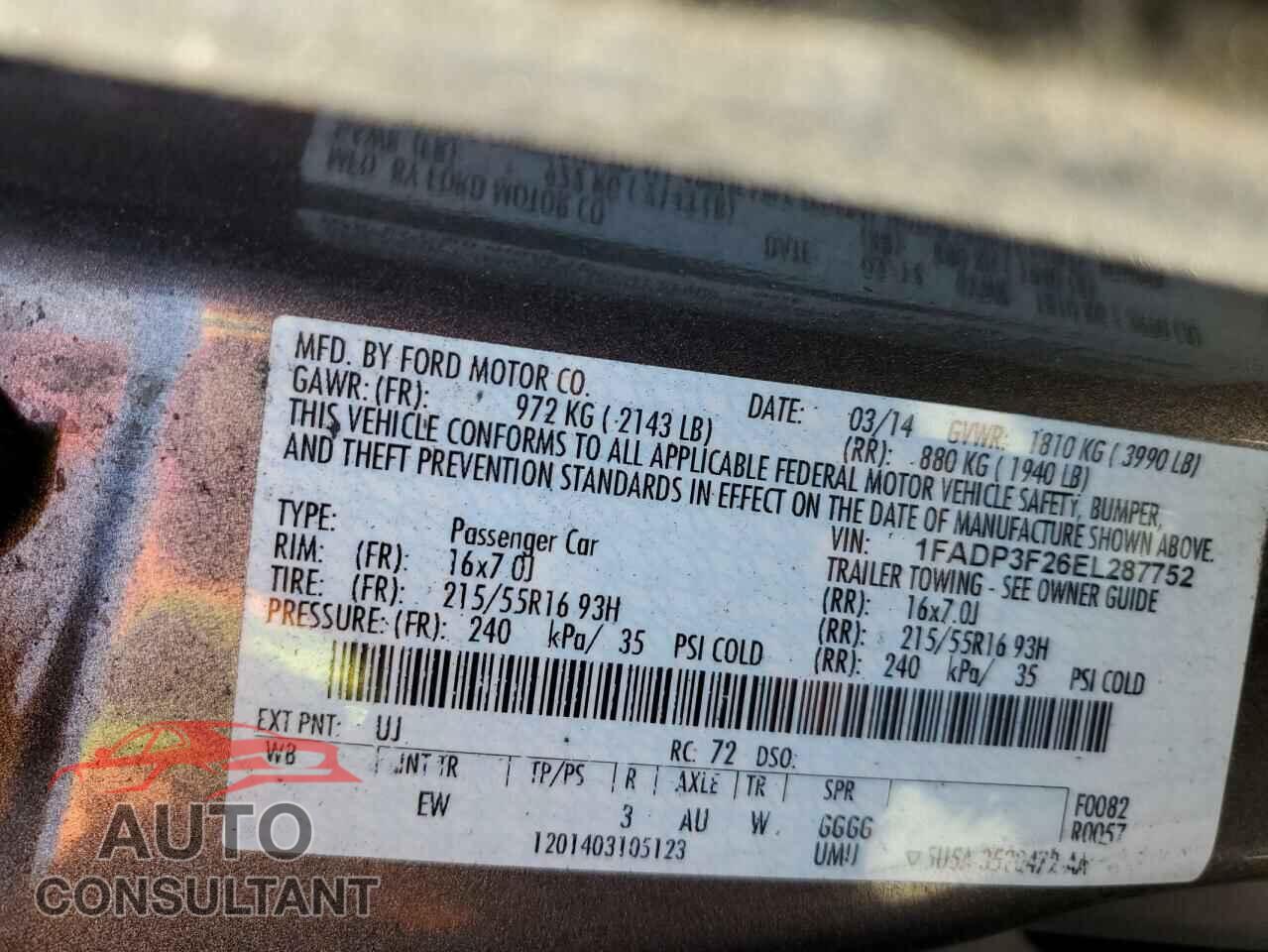 FORD FOCUS 2014 - 1FADP3F26EL287752
