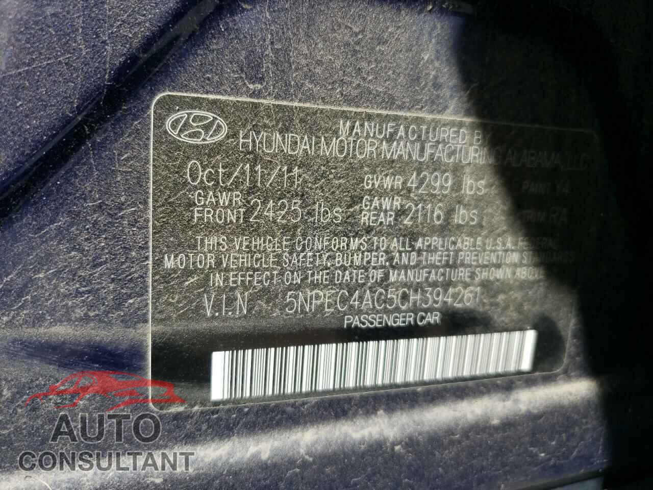 HYUNDAI SONATA 2012 - 5NPEC4AC5CH394261