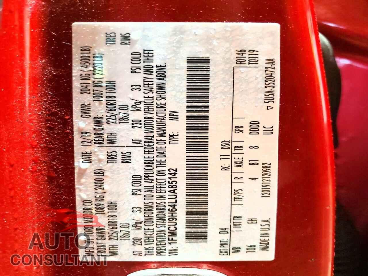 FORD ESCAPE 2020 - 1FMCU9H64LUA85142