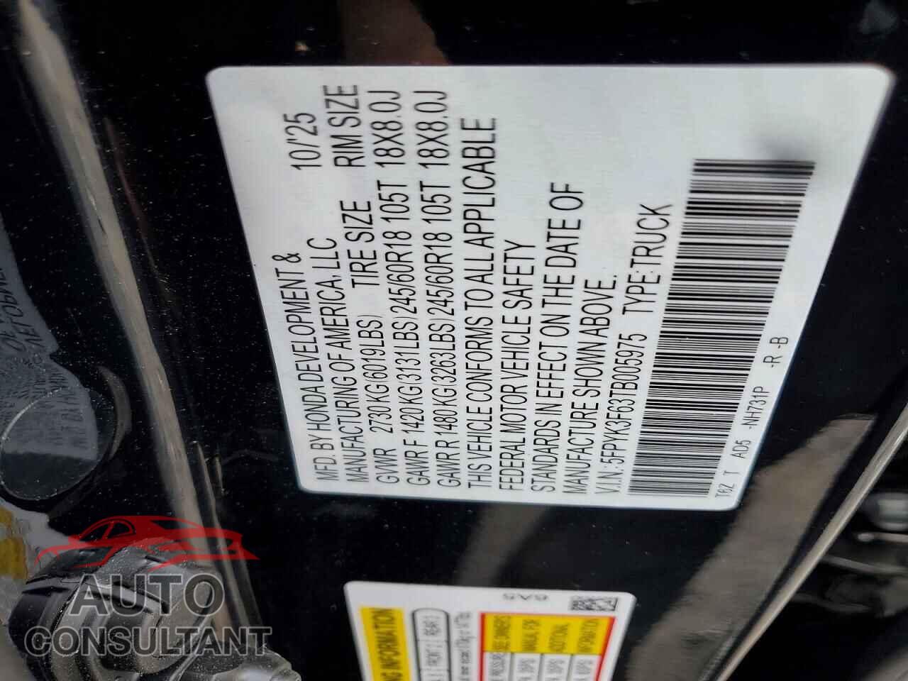 HONDA RIDGELINE 2026 - 5FPYK3F63TB005975