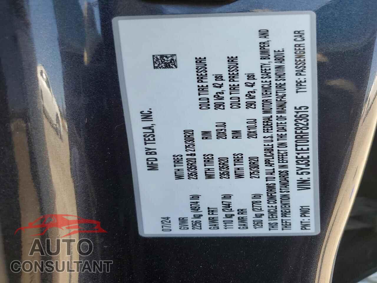 TESLA MODEL 3 2024 - 5YJ3E1ET0RF823615