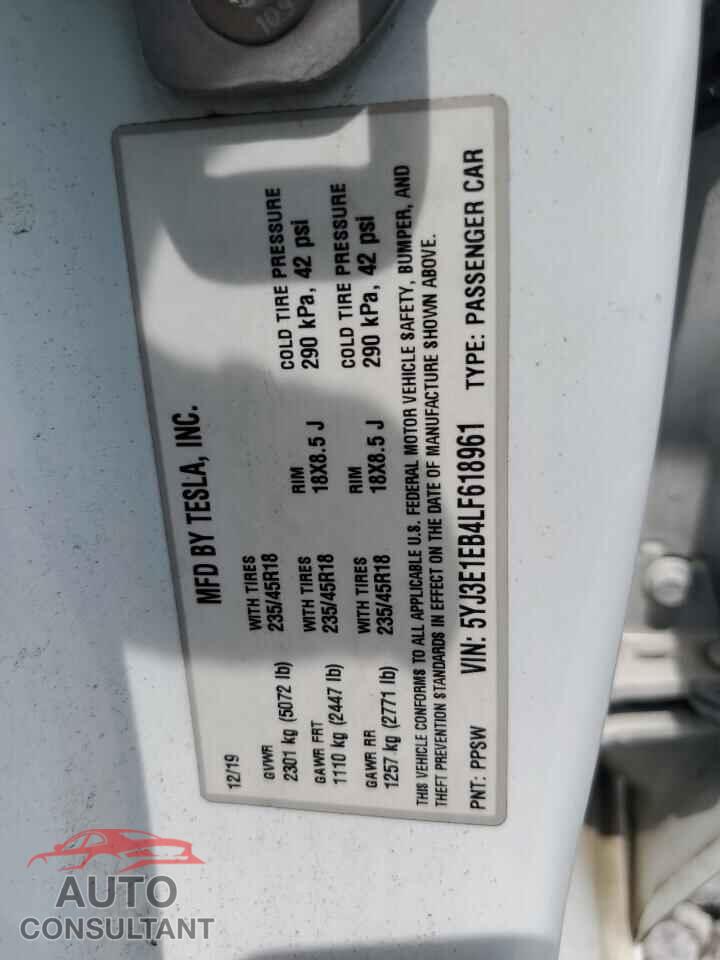 TESLA MODEL 3 2020 - 5YJ3E1EB4LF618961