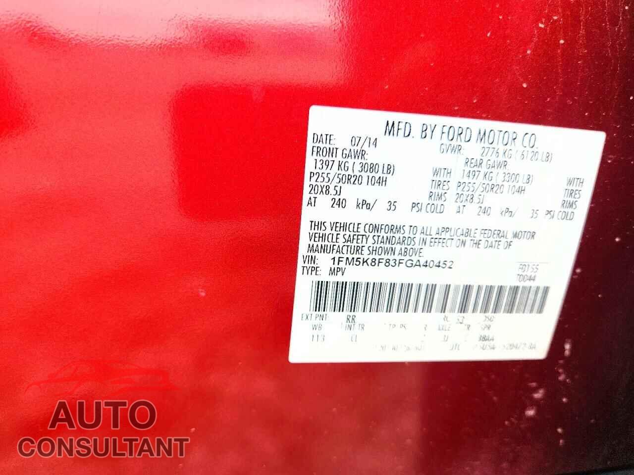 FORD EXPLORER 2015 - 1FM5K8F83FGA40452