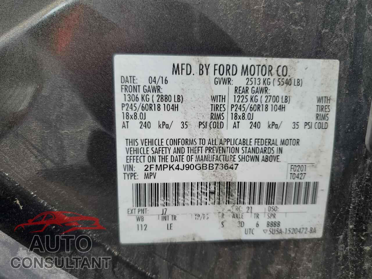 FORD EDGE 2016 - 2FMPK4J90GBB73647