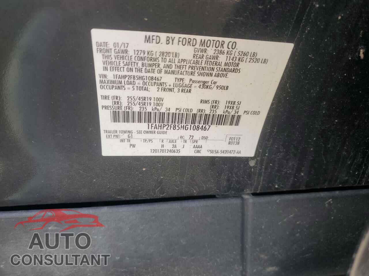 FORD TAURUS 2017 - 1FAHP2F85HG108467