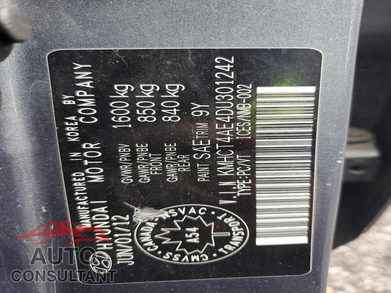 HYUNDAI ACCENT 2013 - KMHCT4AE4DU301242