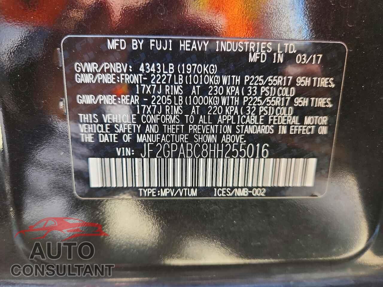 SUBARU CROSSTREK 2017 - JF2GPABC8HH255016