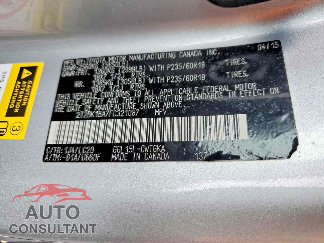LEXUS RX350 2015 - 2T2BK1BA7FC321087