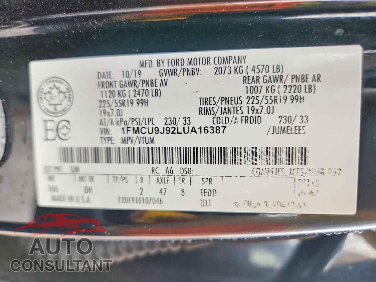 FORD ESCAPE 2020 - 1FMCU9J92LUA16387