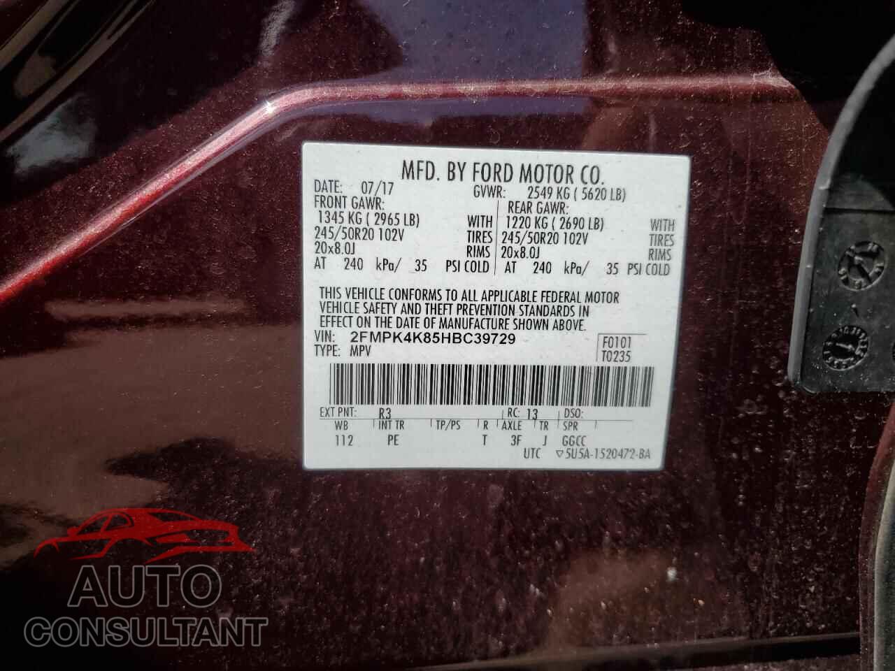 FORD EDGE 2017 - 2FMPK4K85HBC39729