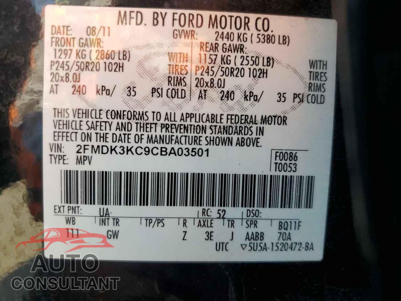 FORD EDGE 2012 - 2FMDK3KC9CBA03501