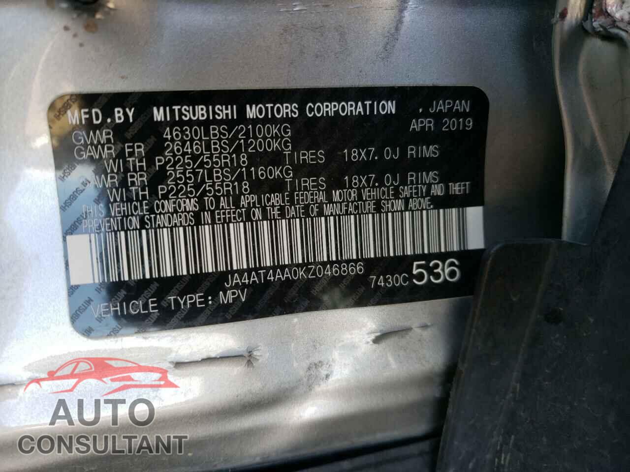 MITSUBISHI ECLIPSE 2019 - JA4AT4AA0KZ046866