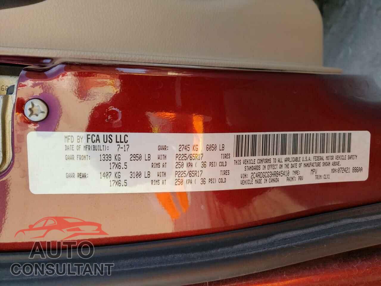 DODGE CARAVAN 2017 - 2C4RDGCG3HR845410