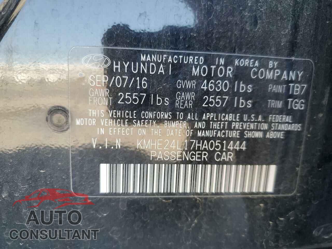 HYUNDAI SONATA 2017 - KMHE24L17HA051444