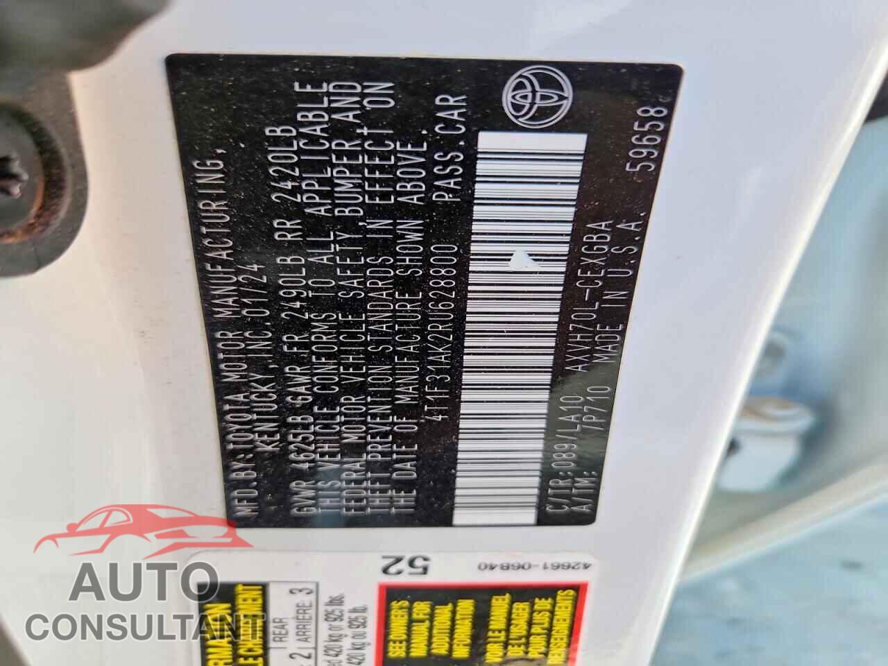 TOYOTA CAMRY 2024 - 4T1F31AK2RU628800