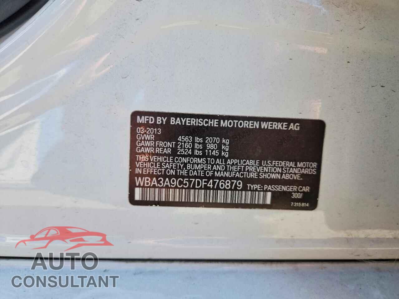 BMW 3 SERIES 2013 - WBA3A9C57DF476879