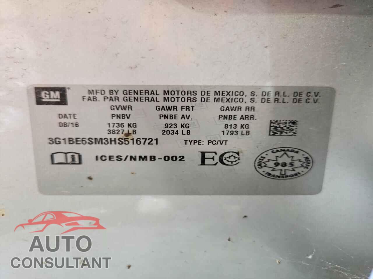 CHEVROLET CRUZE 2017 - 3G1BE6SM3HS516721