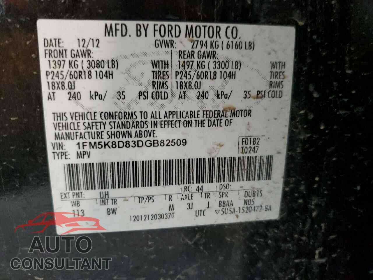 FORD EXPLORER 2013 - 1FM5K8D83DGB82509